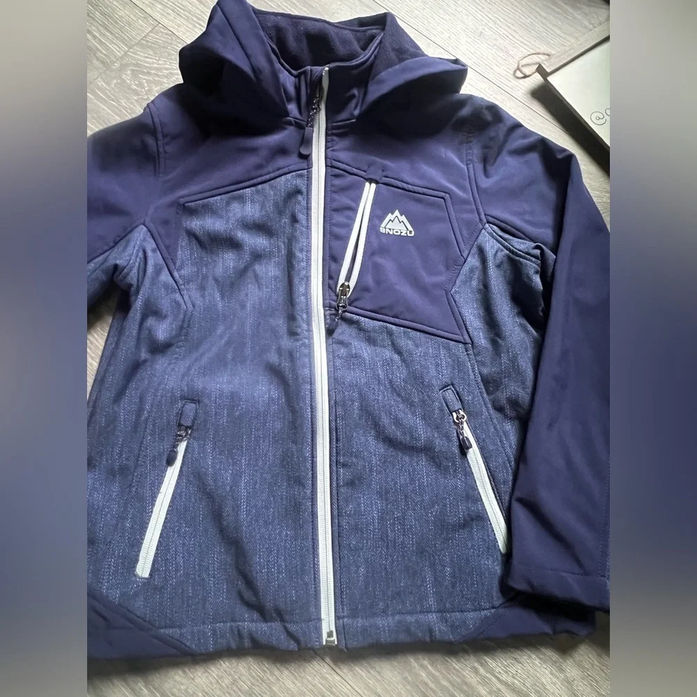 Snozu Full Zip Hooded Winter Jacket in Blue. Unisex kids. Size 10 / 12